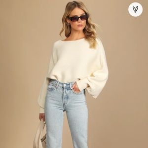 Lulus Ribbed Knot Dolman Sleeve Cropped Sweater